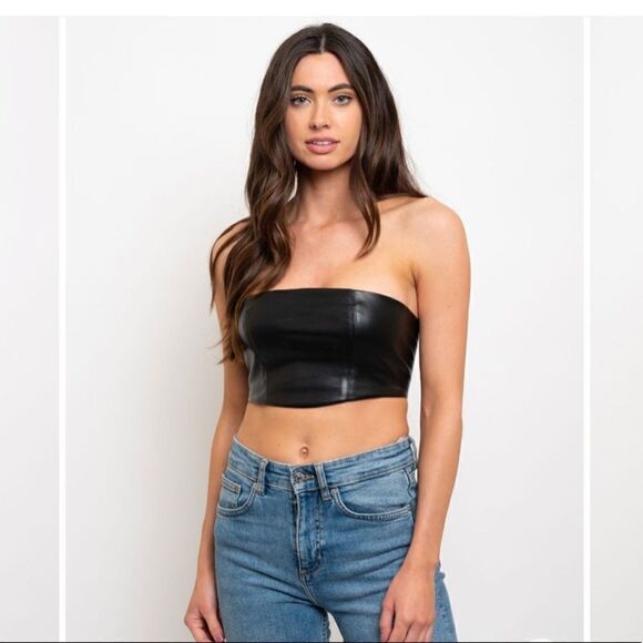 Faux Leather Lace Up Bra Top - Picture 3 of 6